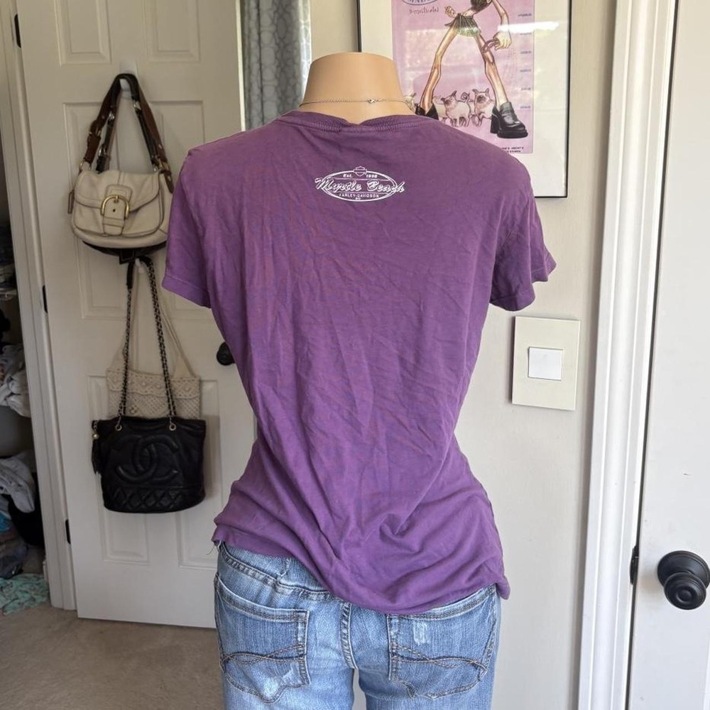 Y2K 2000s Harley Davidson Purple spellout Graphic T Shirt - Picture 4 of 5